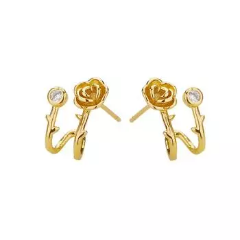 Серьги-гвоздики «Камелия», элегантный темперамент, небольшие серьги с цветущими розами и бриллиантами, нежные маленькие серьги «Ароматный ветер» copper (with ear plugs)