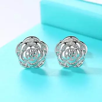 Серьги-гвоздики «Камелия» Женские романтические элегантные цветочные серьги Популярные товары Маленькие свежие корейские версии Аксессуары для нишевого дизайна