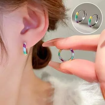 Серьги-гвоздики Контрастный цвет Эмаль Глянцевая Устойчивость к выцветанию Украшение изделия Неаллергенный Радуга