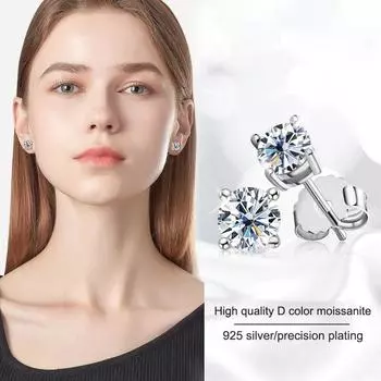 Серьги-гвоздики круглой огранки с четырьмя когтями для женщин, однотонные круглые серьги из стерлингового серебра 925 пробы с муассанитом и бриллиантами, ювелирные изделия 3mm