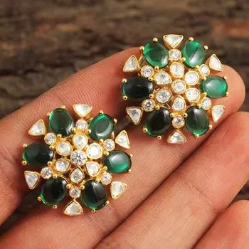 Серьги-гвоздики Kundan Polki из стерлингового серебра с золотой отделкой