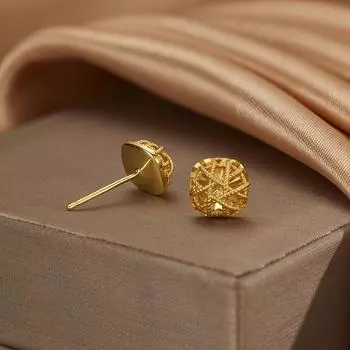 Серьги-гвоздики квадратные из желтого золота 925 пробы, женские серьги в форме цветка в виде кубика сахара, подарок на День святого Валентина 925 silver