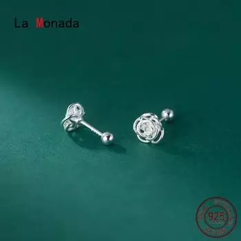 Серьги-гвоздики La Monada Flower из стерлингового серебра 925 пробы, маленькие серебряные серьги для женщин, серебряные серьги для девочек-студенток с гайкой и винтом