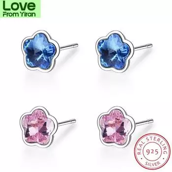 Серьги-гвоздики Lekani Crystals для женщин, серьги-цветы, бижутерия из стерлингового серебра S925, шикарные, сексуальные розовый