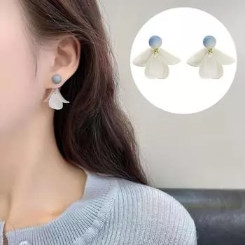 Серьги-гвоздики-лепестки контрастного цвета, антиаллергенная нержавеющая сталь, легкий стиль, легкие женские уши