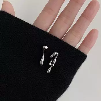 Серьги-гвоздики Liquid Water Drop Women Ins Cold Wind Niche Design Sense Asymmetric Lava Earrings Personality Special-form Earrings
