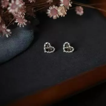 Серьги-гвоздики Love Bow, женские маленькие серьги-сердечки с бриллиантами, темпераментные сладкие серьги с жемчугом