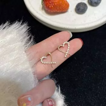Серьги-гвоздики Love из циркония, женские летние серьги Niche Design Sense Flash Diamond Heart, серьги-гвоздики Temperament