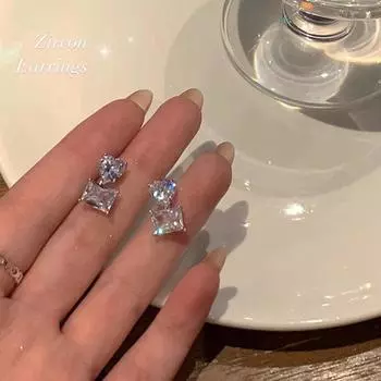 Серьги-гвоздики Love из циркония, женские, легкие, роскошные, нишевого дизайна, геометрические, квадратные серьги из циркония с чувством темперамента