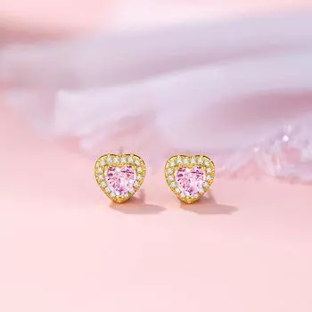 Серьги-гвоздики Love из розового циркония, женские, простые, маленькие, свежие, на каждый день, французские серьги в форме сердца, весна
