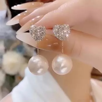 Серьги-гвоздики Love из серебра 925 пробы с бриллиантами, серьги-гвоздики для двух ношений, серьги с жемчугом для женщин