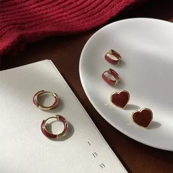 Серьги-гвоздики Love из серебра 925 пробы с красной капельной глазурью, изысканные женские серьги-кольца из ниши, простые серебряные серьги, простые модные новогодние серьги 925 silver needle