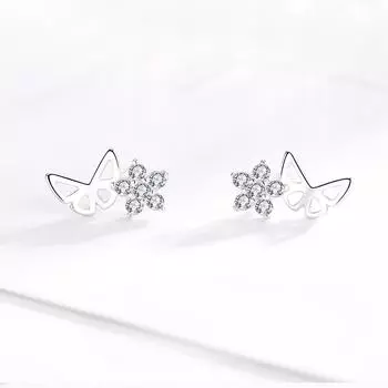 Серьги-гвоздики Love of Butterfly из серебра 925 пробы, корейская мода, маленькие и простые, маленькие серьги-гвоздики Mori Temperament с бриллиантами