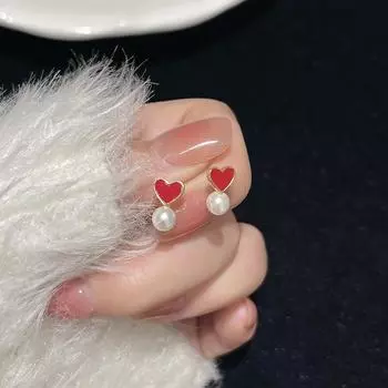 Серьги-гвоздики Love Pearl, женские серьги Niche Design Sense Exquisite Red Heart, милые простые серьги для поездок на работу