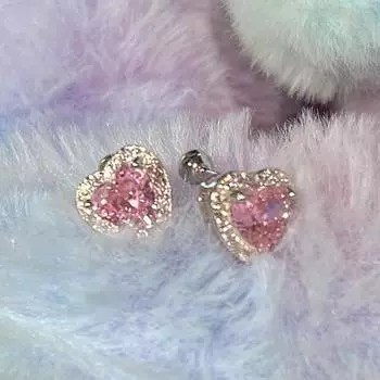 Серьги-гвоздики Love, женские, легкие, роскошные, милые и классные, серьги-сердечки с розовыми бриллиантами, серьги-гвоздики с винтами и бриллиантами