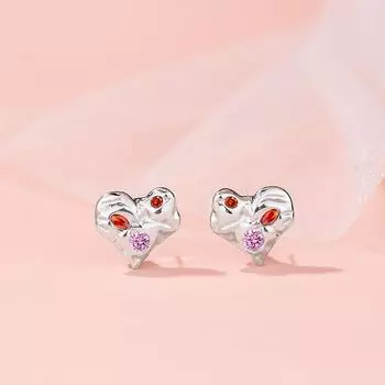 Серьги-гвоздики Love, женские, простые, нишевые, дизайн, чувство темперамента, легкая роскошь, неровная текстура, серьги в форме сердца из циркония
