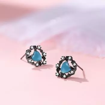 Серьги-гвоздики Love женские ретро простые синие океанские серьги в форме сердца темпераментные серьги