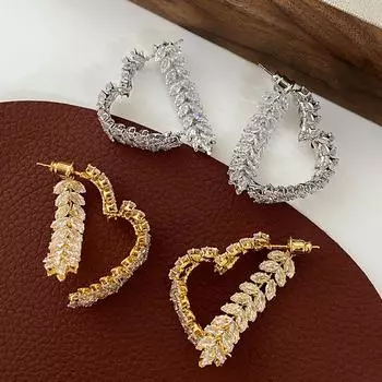 Серьги-гвоздики «Любовь» из циркония, дизайн уха пшеницы, высококачественные серьги, модные индивидуальные трендовые холодные серьги