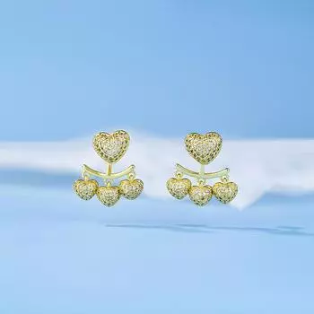 Серьги-гвоздики «Любовь с бриллиантами», женственность, уникальный дизайн, пара сережек, модные, маленькие и универсальные серьги-сердечки.