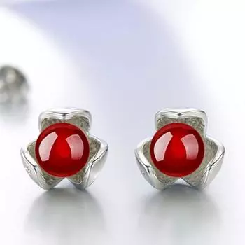 Серьги-гвоздики Lucky Clover из красного и черного агата, женская мода, пасторальные милые украшения для ушей