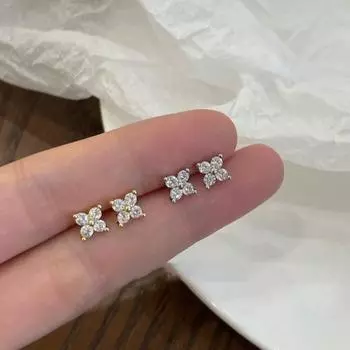 Серьги-гвоздики Mini Clover из стерлингового серебра S925, женские изысканные компактные темпераментные серьги высокого качества, простые серьги с цирконием 925