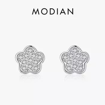 Серьги-гвоздики Modian с полным цирконием, стерлингового серебра 925 пробы, милые серьги с цветами для женщин и девочек, аксессуары для вечеринок, ювелирные изделия серебряный