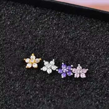 Серьги-гвоздики, модные украшения, 1 пара сережек для хряща, украшения для тела, аксессуары из нержавеющей стали со стразами и цветами серебряный