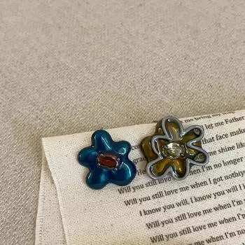 Серьги-гвоздики Mori Asymmetric Oil Dripping Flower Circon с цирконами, женские, уникальные, изысканные, универсальные, для поездок на работу