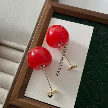 Серьги-гвоздики Nanhong Cherry с длинными кисточками, атмосферные серьги высокого класса, свежие и милые, сладкий темперамент, красные серьги Ankola
