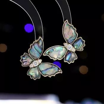 Серьги-гвоздики Niche Design Sens в форме бабочек из натуральной ракушки-ушка, серебряные иглы 925 пробы, высококачественные темпераментные серьги с микроинкрустацией циркония, универсальные серьги золотой