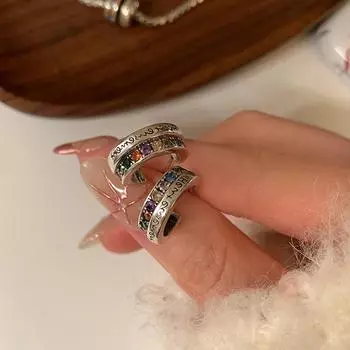 Серьги-гвоздики Niche Design Sense Letter Rainbow Zircon Metal, женские, ретро, легкие, роскошные, элегантные, модные, универсальные серьги