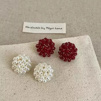 Серьги-гвоздики Niche Design Sense с бусинами и шариками, женские, французские, ретро, нежные, модные, темпераментные, элегантные, универсальные серьги