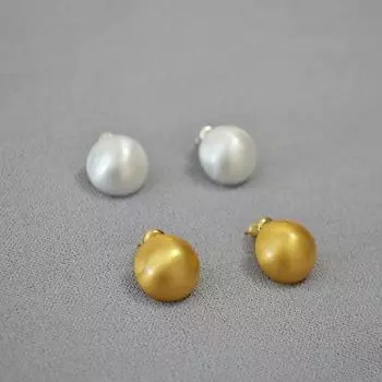 Серьги-гвоздики Niche Retro Design Sense Italy из матового нубука с полусферой French Temperament Simple из серебра 925 пробы золотой