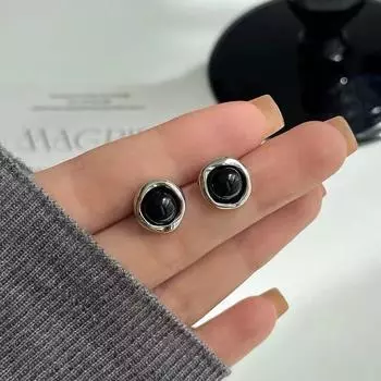 Серьги-гвоздики Niche Sterling Silver S925 Irregular Black Agate, новые модные высококачественные серьги, не выцветающие, женские, подходящие друг другу 925 серебряный