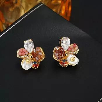 Серьги-гвоздики Niche Temperament Freshwater Pearl с пятью лепестками в форме цветка, серебряные серьги-иглы ручной работы с лепестками в стиле барокко, универсальные серьги 18K