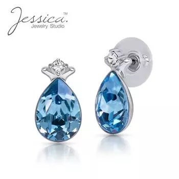 Серьги-гвоздики-пасьянсы из настоящего серебра 925 пробы с каплевидными кристаллами аквамарина