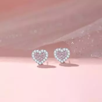 Серьги-гвоздики Pink Love женские легкие роскошные нишевые серьги-сердечки из розового циркония
