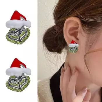 Серьги-гвоздики Полезные рождественские тематические изысканные рождественские серьги Забавная форма лица Рождественские шпильки для ушей Фестивальная вечеринка Аксессуары для ушей красный