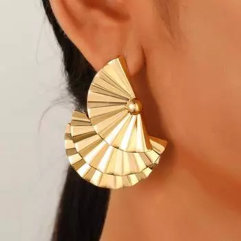 Серьги-гвоздики, преувеличенные многослойные веерообразные женские серьги однотонного цвета для клубной вечеринки, выступлений в стиле знаменитостей, железные серебро белый