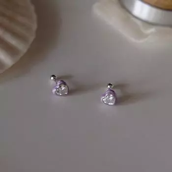 Серьги-гвоздики Purple Love, женские летние серьги с цирконами в цвете Dopamine Design, простые серьги Taro Purple Heart