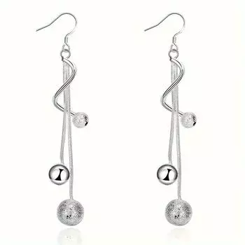 Серьги-гвоздики Quicksand с двойной нитью серебристого цвета, модные серьги-подвески из сплава, подходят для женщин на каждый день и для вечеринок