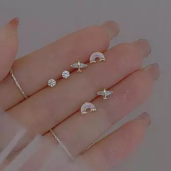 Серьги-гвоздики Rainbow Zircon женские простые серьги Niche Design Sense Aircraft Fashion Temperament