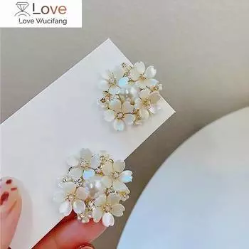 Серьги-гвоздики ручной работы с жемчужными ракушками и цветами для женщин в корейском стиле, модные ювелирные изделия Pendientes