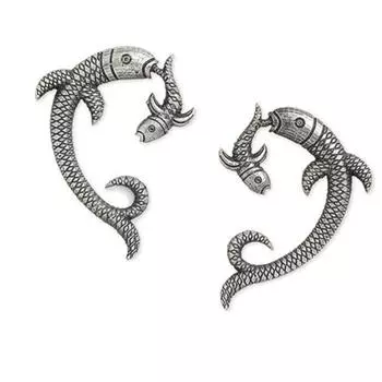 Серьги-гвоздики ручной работы в стиле бохо с оксидированной рыбой для женщин и девочек