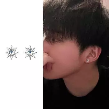 Серьги-гвоздики S925 с посеребренным покрытием. Новые трендовые мужские серьги из американского планктона. Высококачественные серьги-гвоздики в виде кохлеара. Серьги-гвоздики с голубым бриллиантом.