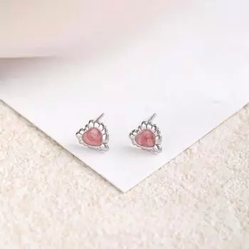 Серьги-гвоздики S999 из чистого серебра с розовым сердцем, женские милые серьги в форме сердца из эпоксидной смолы, необычные серьги с текстурой ниши
