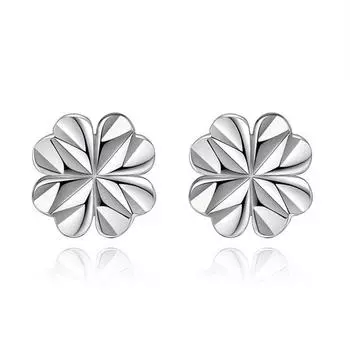Серьги-гвоздики S999 из чистого серебра с четырьмя листочками клевера Простые модные изящные гипоаллергенные pure silver