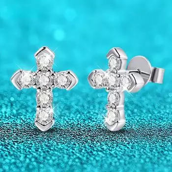 Серьги-гвоздики с 100% муассанитом и бриллиантами цвета D для женщин и мужчин, серьги-гвоздики с крестиком, стерлинговое серебро S925, ювелирные изделия GRA