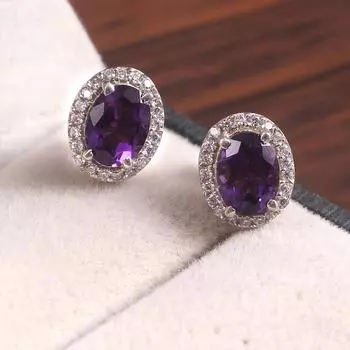Серьги-гвоздики с аметистом, нежные серьги-ореолы, овальные массивные серьги, февральский камень, свадебные украшения, подарок из стерлингового серебра 925 пробы фиолетовый