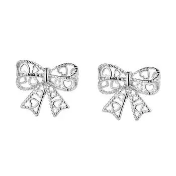 Серьги-гвоздики с ажурным кружевом и бантом, женские простые маленькие ленточные серьги в холодном стиле